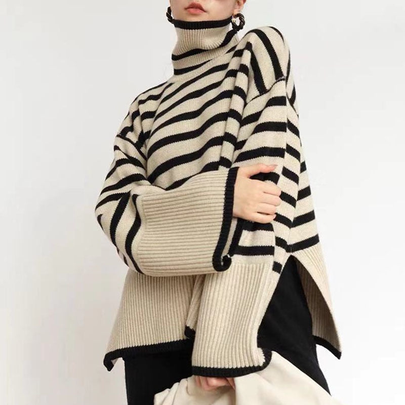 Striped high neck - Knitted jumper